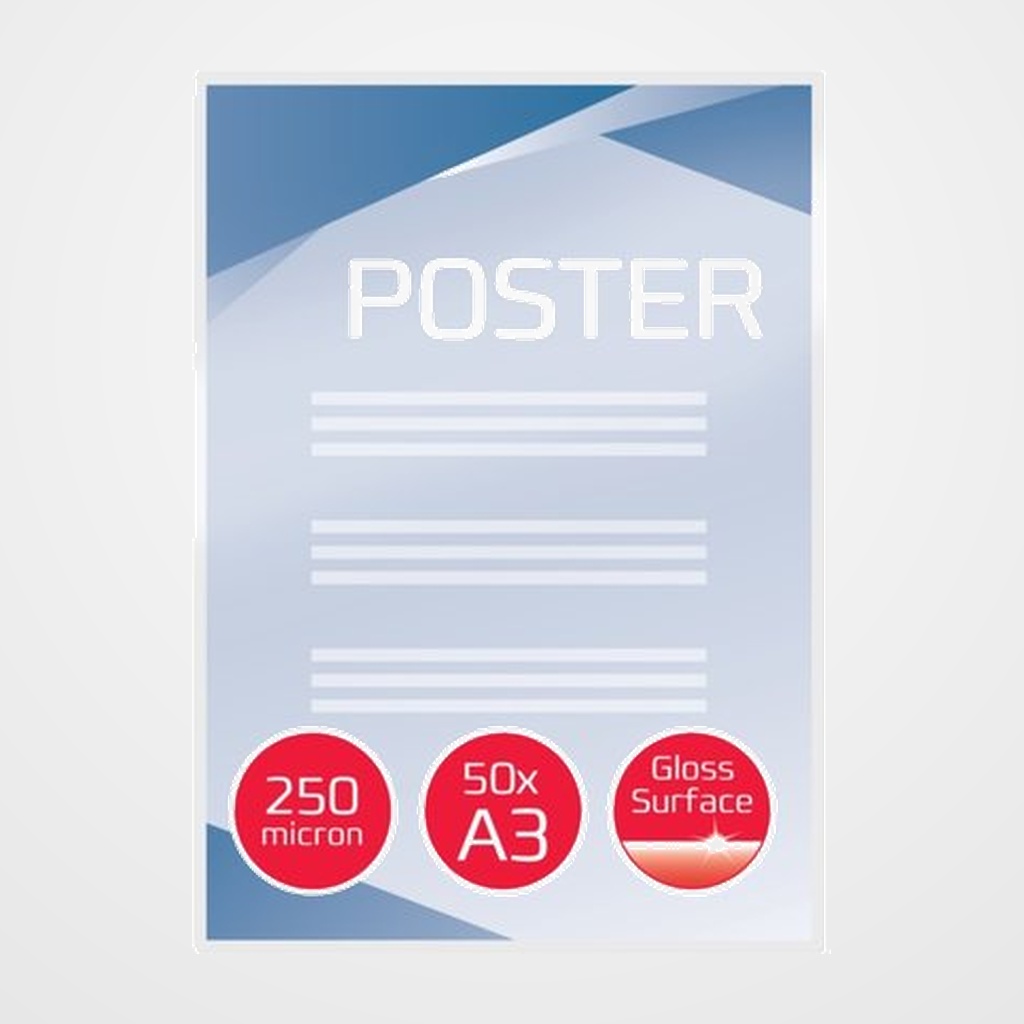 FUNDA PLASTIFICAR GBC A3 250µ BRILLO PAQUETE de 50