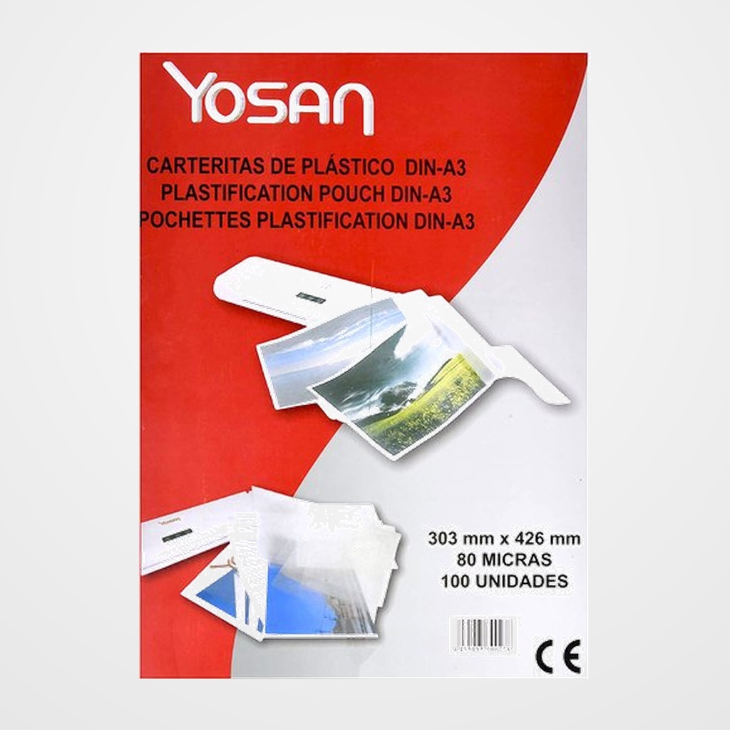 FUNDA PLASTIFICAR YOSAN 303x426 (A3) 80µ PAQUETE de 100