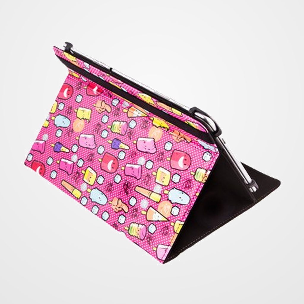 FUNDA TABLET SILVER HT ESTAMPADA UNIVERSAL 9 -10,4  COOL ICE POP METAL ROJO PUNTOS BLANCOS