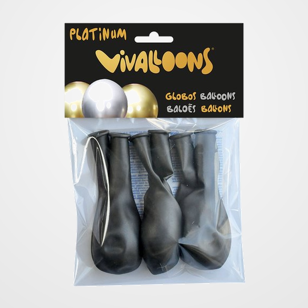GLOBO VIVALLOONS PLATINUM ANTRACITA BOLSA DE 6