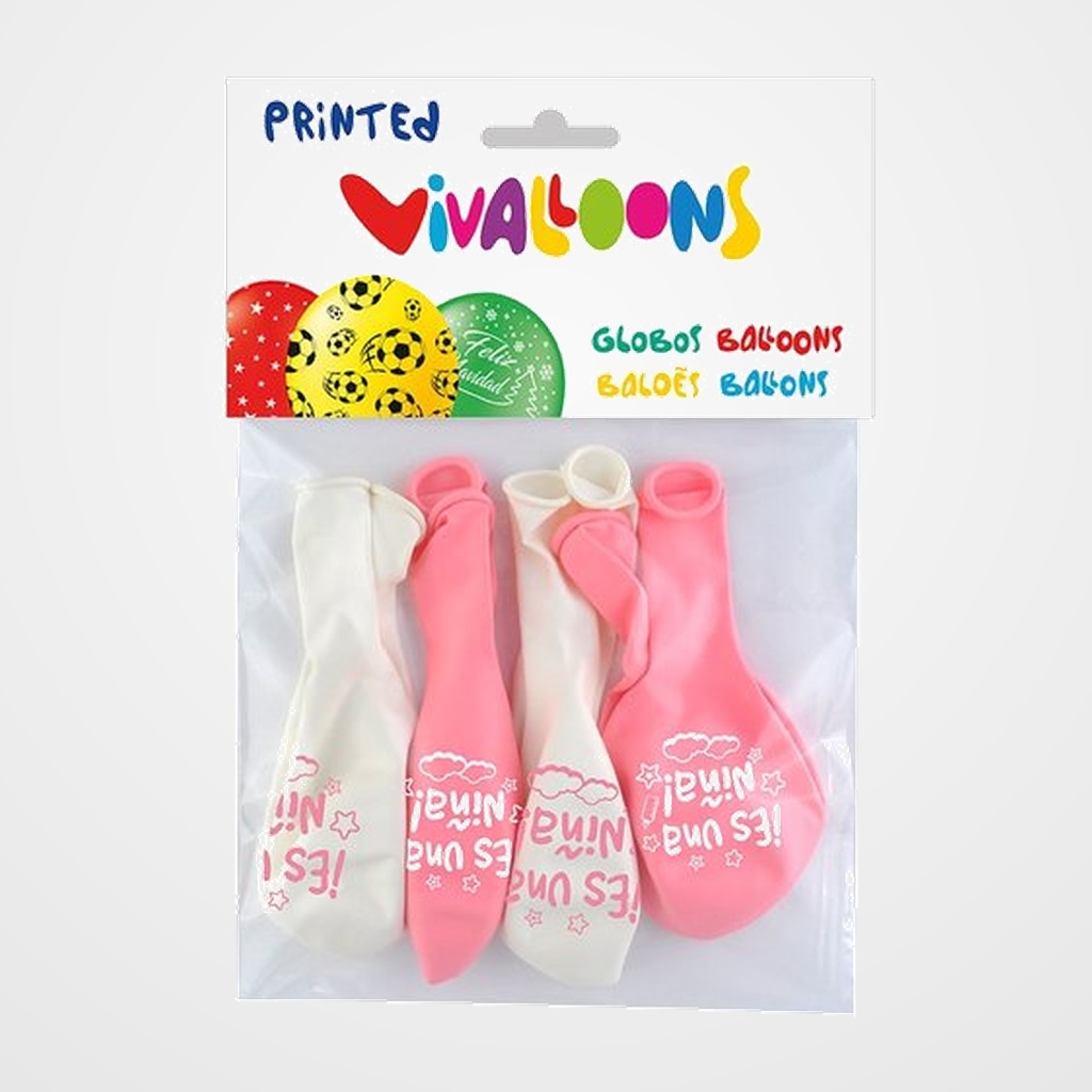 [14101048] GLOBO VIVALLOONS ROSAS ES UNA NIÑA BOLSA DE 8