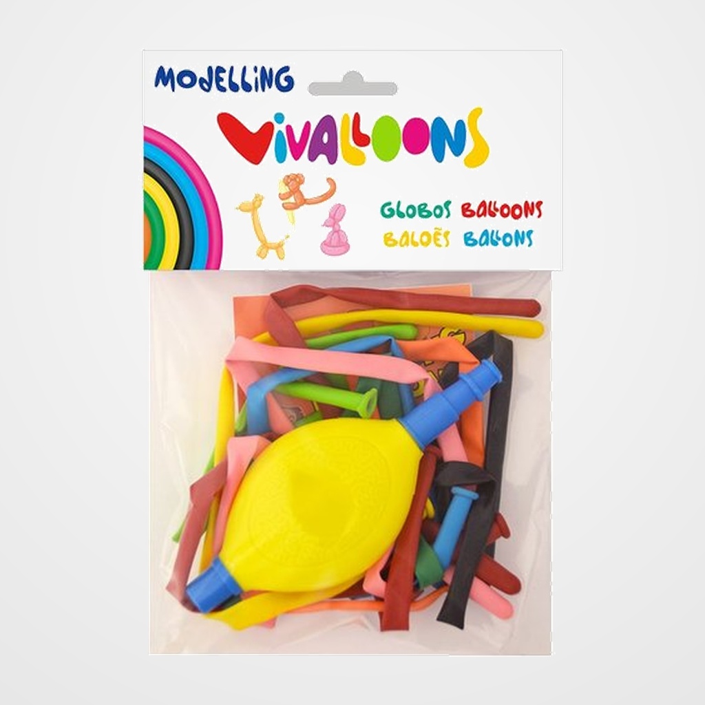 GLOBOS VIVALLOONS MOLDEABLES + INFLADOR 14702 BOLSA DE 10