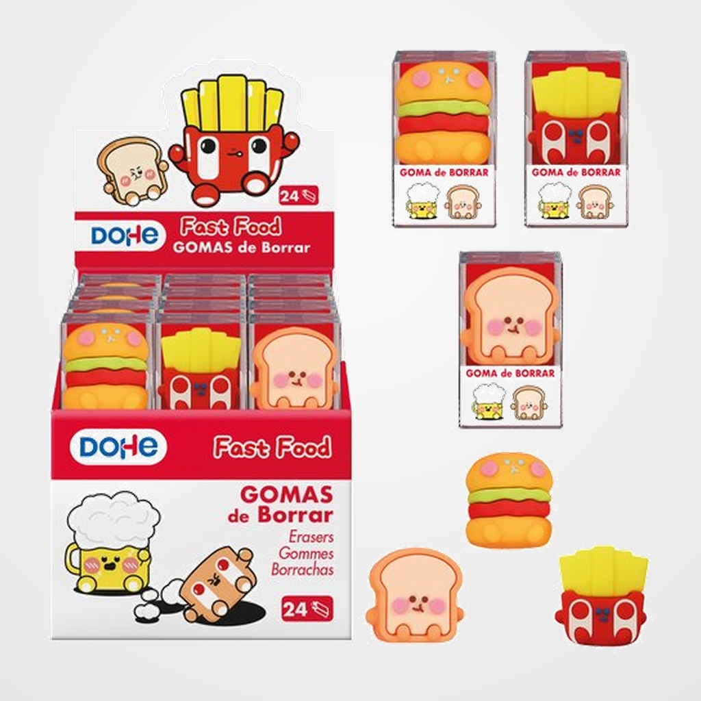 GOMA de BORRAR FAST FOOD SURTIDO EXPOSITOR DE 24 (3 mod.)