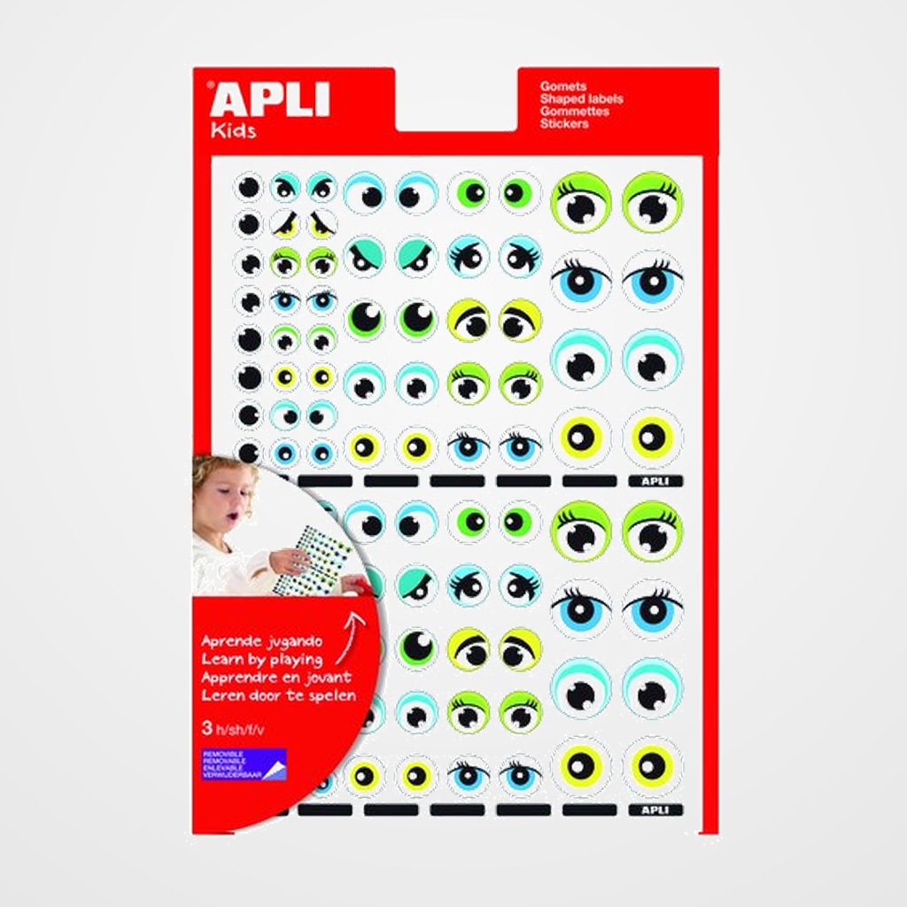 GOMETS APLI  BOLSA 3h REMOVIBLE OJOS AMARILLO/AZUL/VERDE 312 uds. (13854)