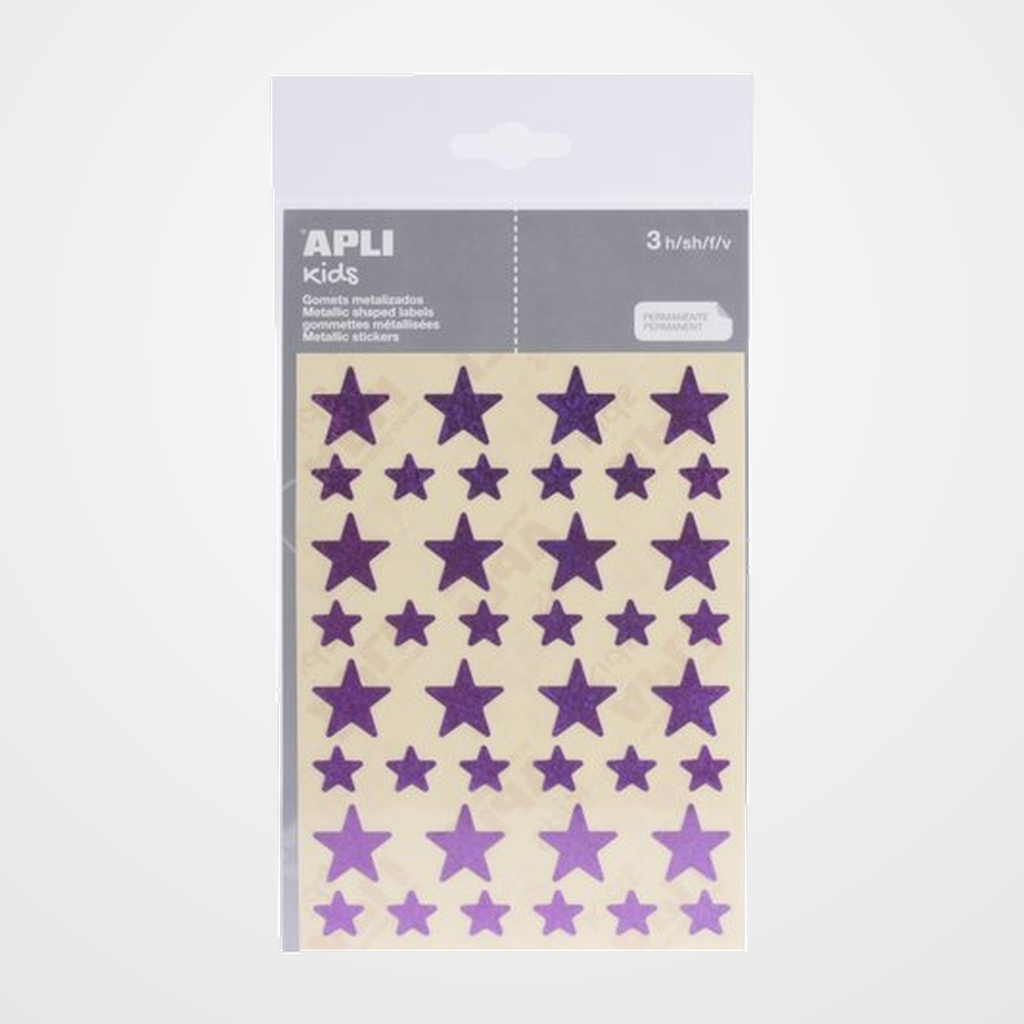 GOMETS APLI METALIZADOS BOLSA 3h ESTRELLA surt.(GDE.y PEQ.) HOLOGRAFICA LILA 120 uds. (12056)