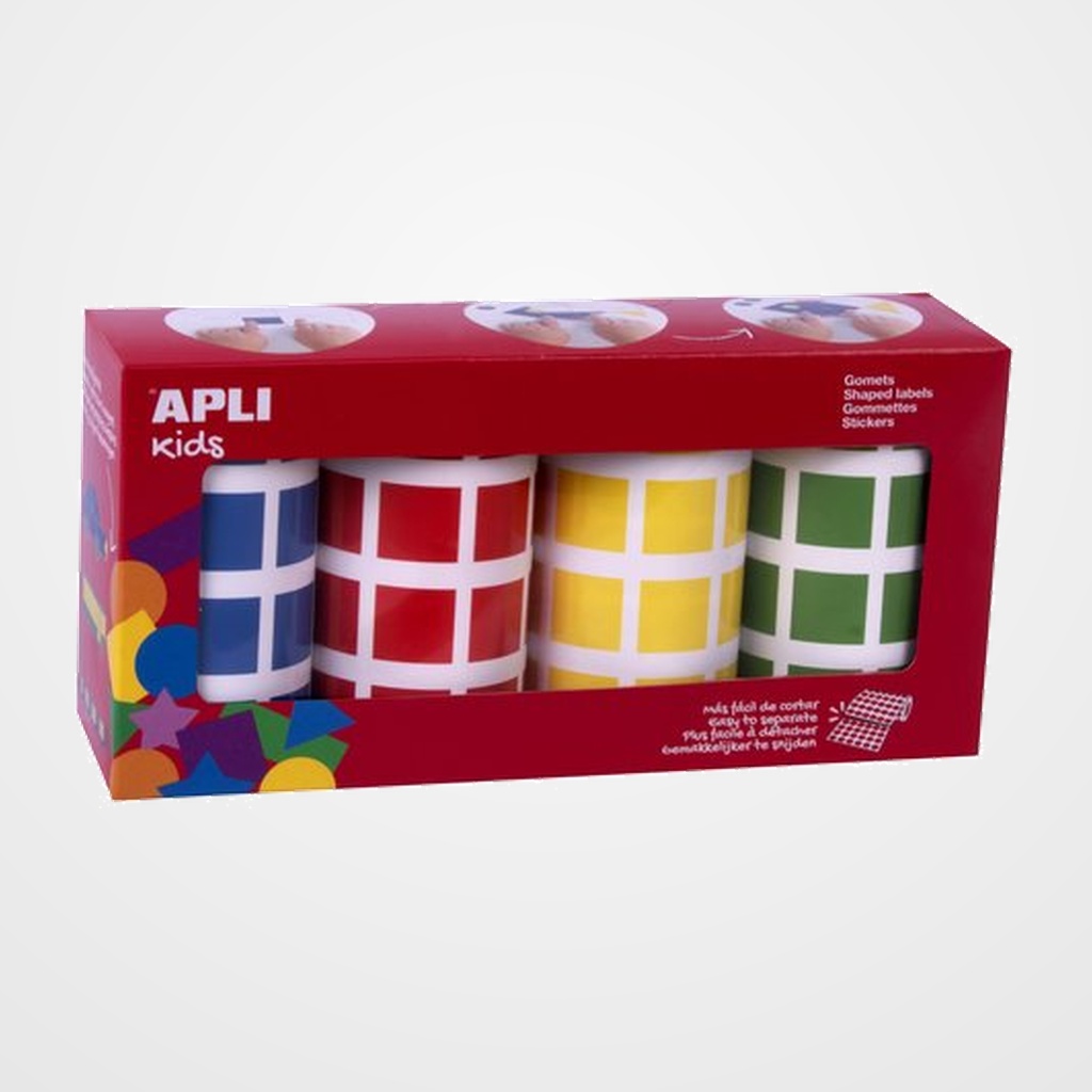 GOMETS APLI ROLLO CUADRADO 20 mm 7080 Uds. SURTIDO PACK de 4 rollos (azul, rojo, amarillo y verde) (18326)
