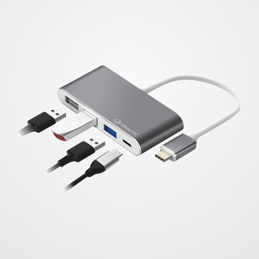 [45004520] HUB SILVER HT LOGAN USB-C A 4 EN 1 (2x USB 2.0, USB 3.0, USB-C)