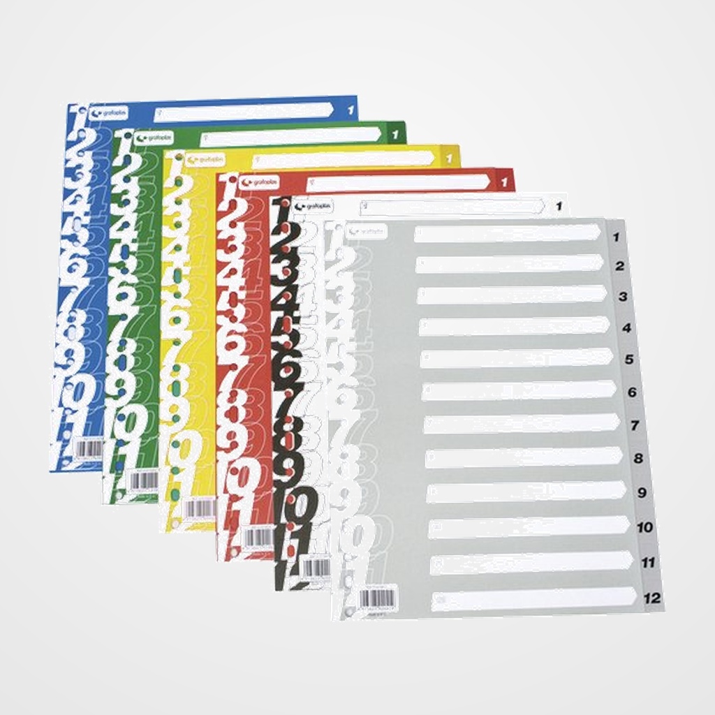 [20401071] INDICE GRAFOPLAS PP NUMERICO Fº pestañas 1-12 16 taladros ROJO