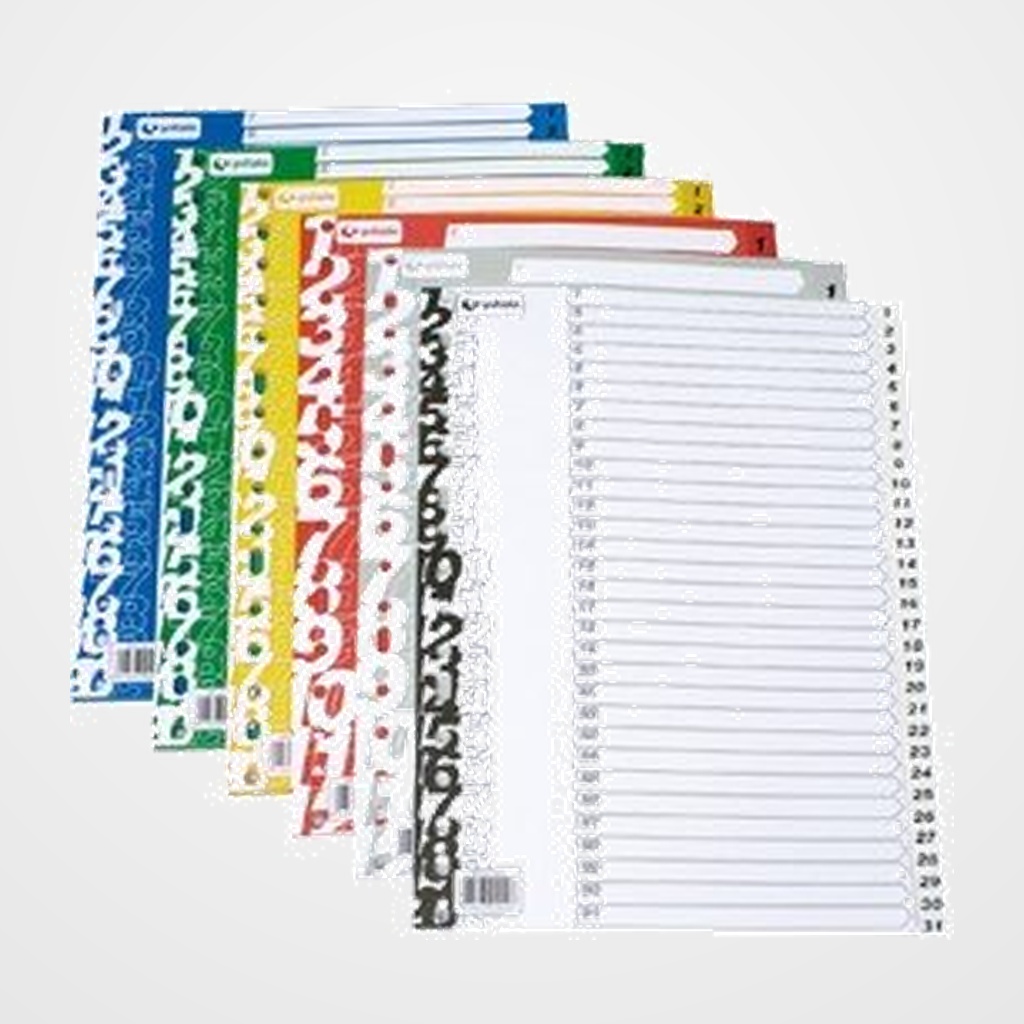 INDICE GRAFOPLAS PP NUMERICO Fº pestañas 1-31 16 taladros GRIS