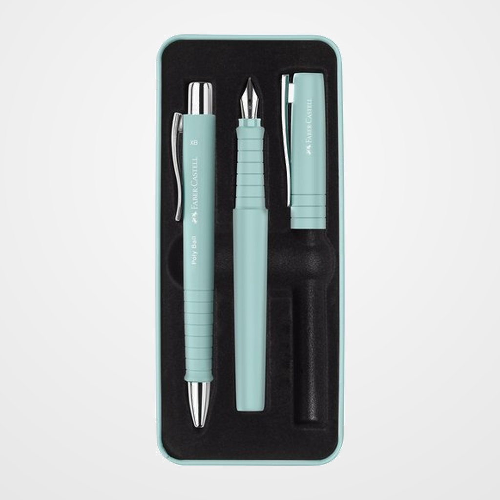 JUEGO BOLIGRAFO+PLUMA FABER-CASTELL POLY PEN B y POLY BALL XB AZUL CARIBE
