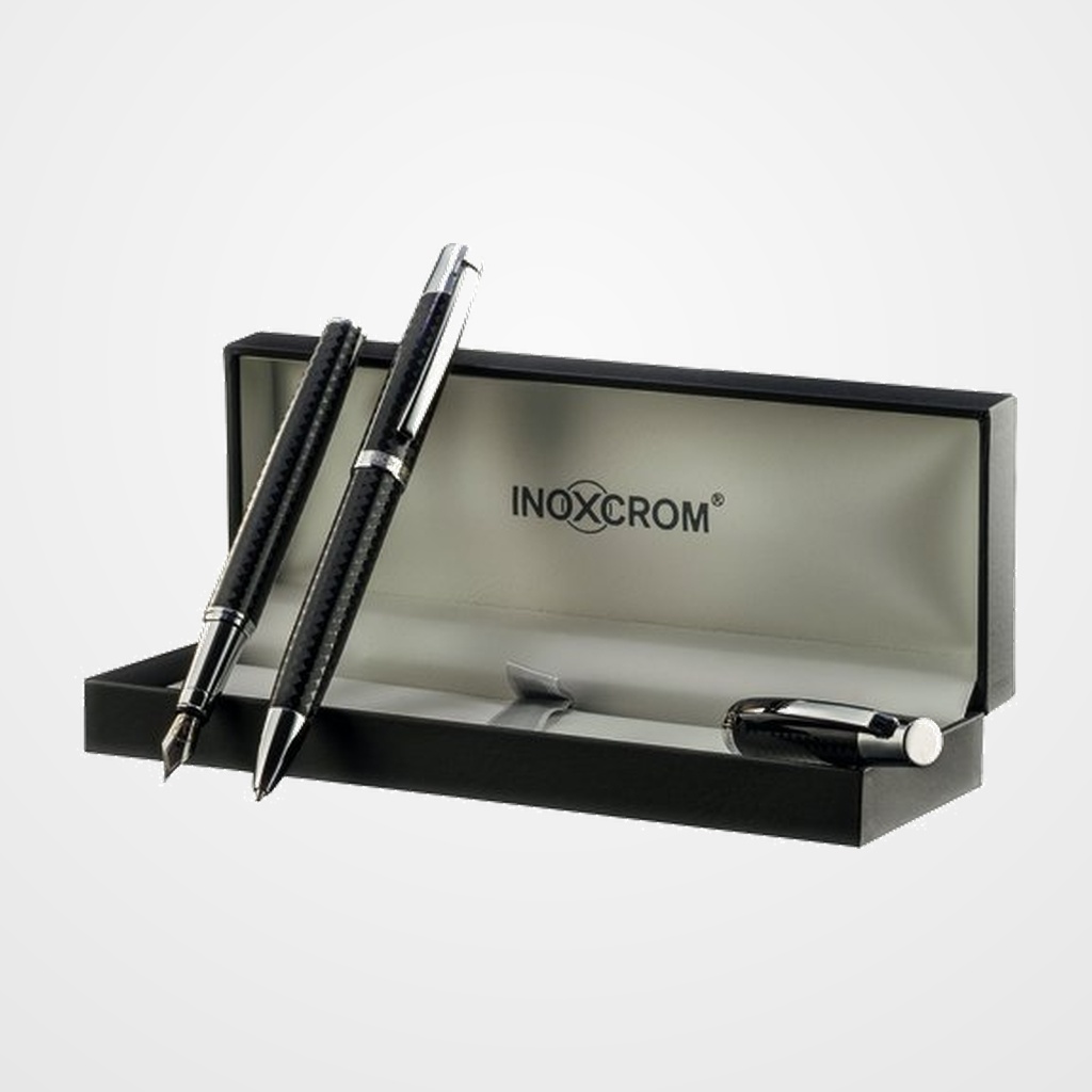 JUEGO BOLIGRAFO+PLUMA INOXCROM ARC CARBONE