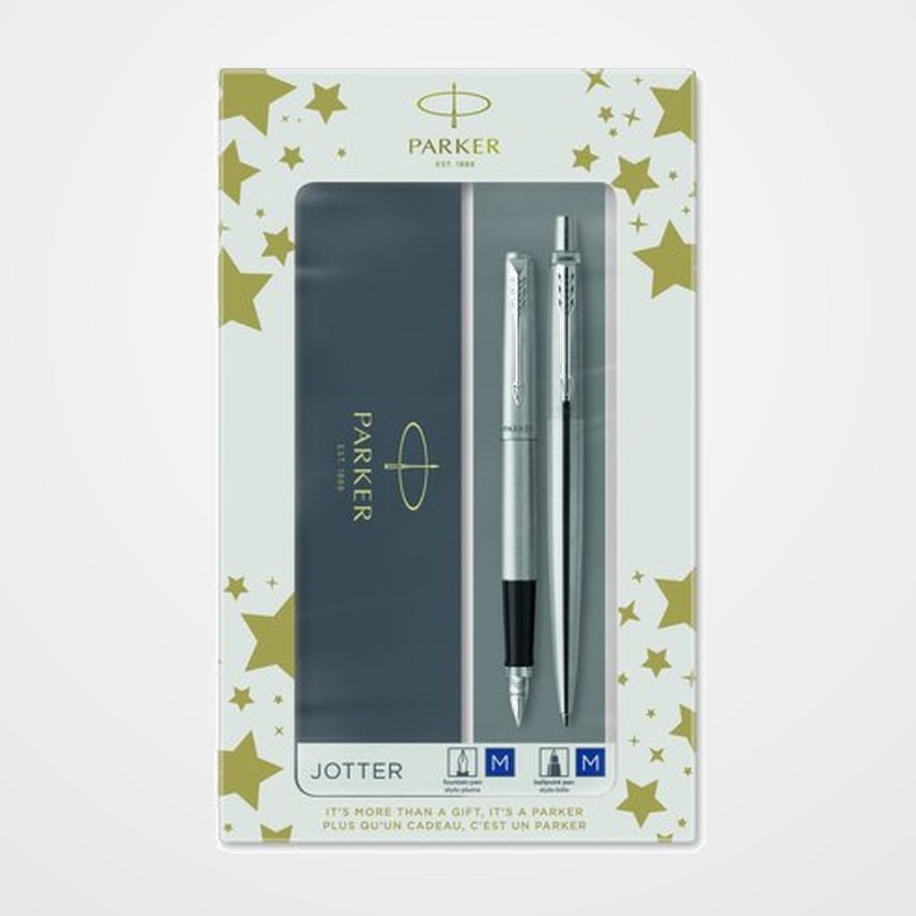 JUEGO BOLIGRAFO+PLUMA PARKER JOTTER ACERO CT