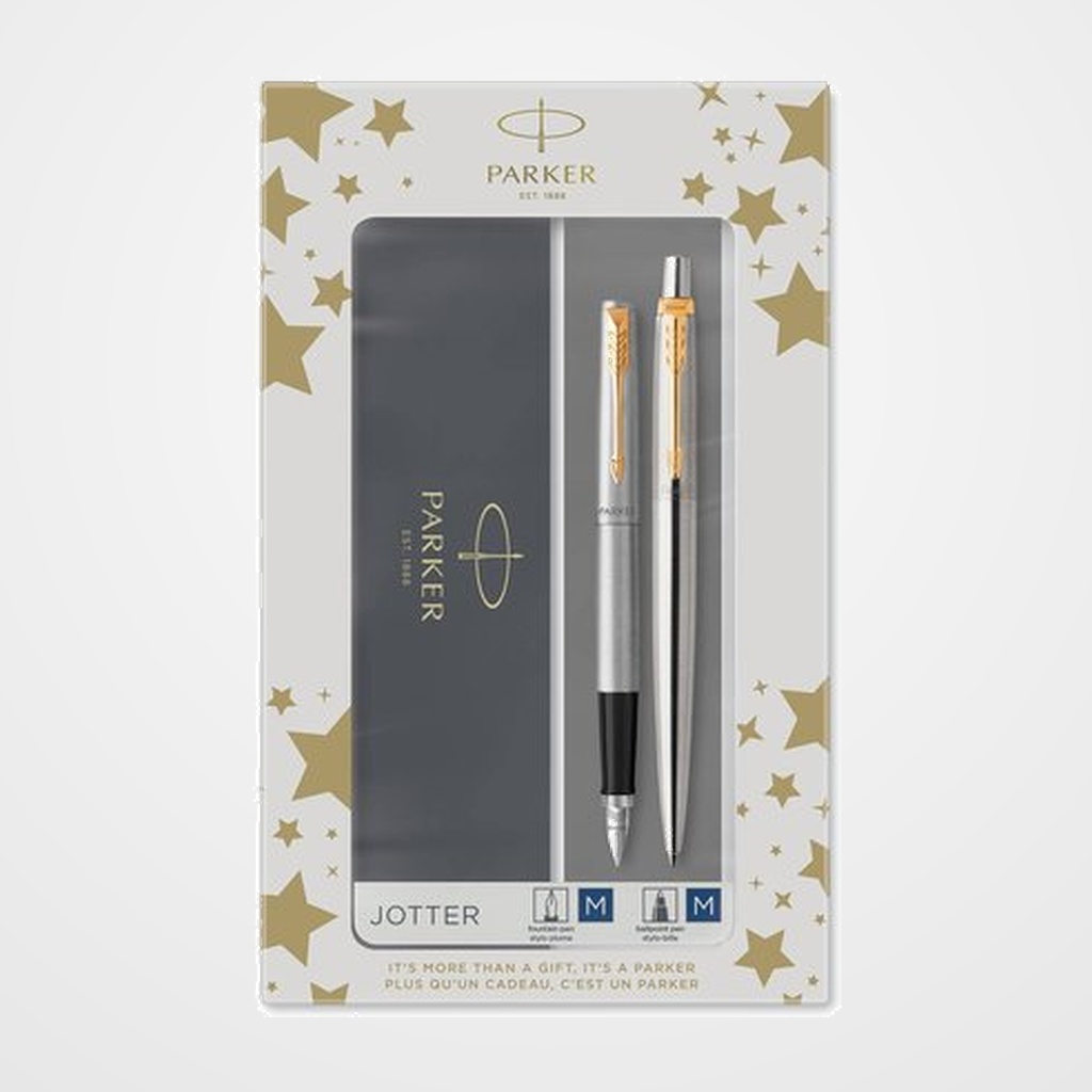 JUEGO BOLIGRAFO+PLUMA PARKER JOTTER ACERO GT