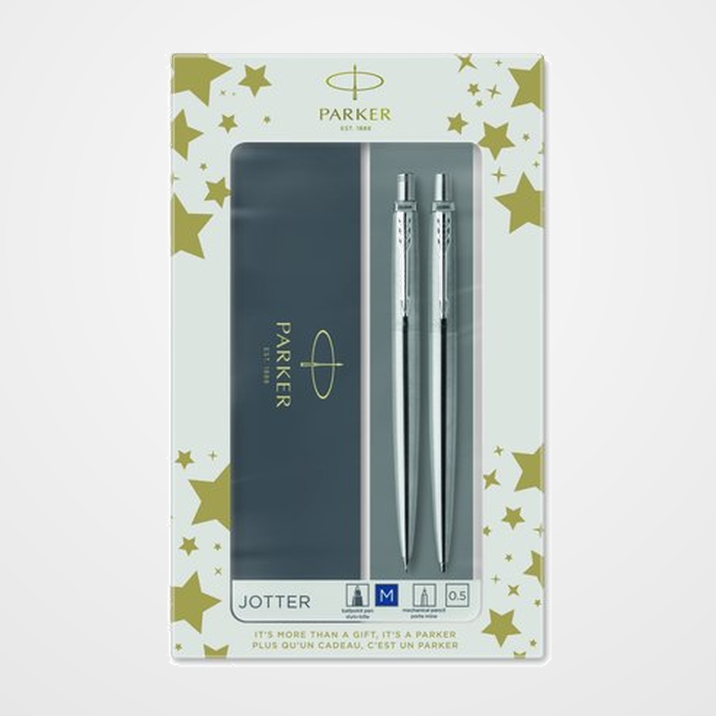 JUEGO BOLIGRAFO+PORTAMINAS PARKER JOTTER ACERO