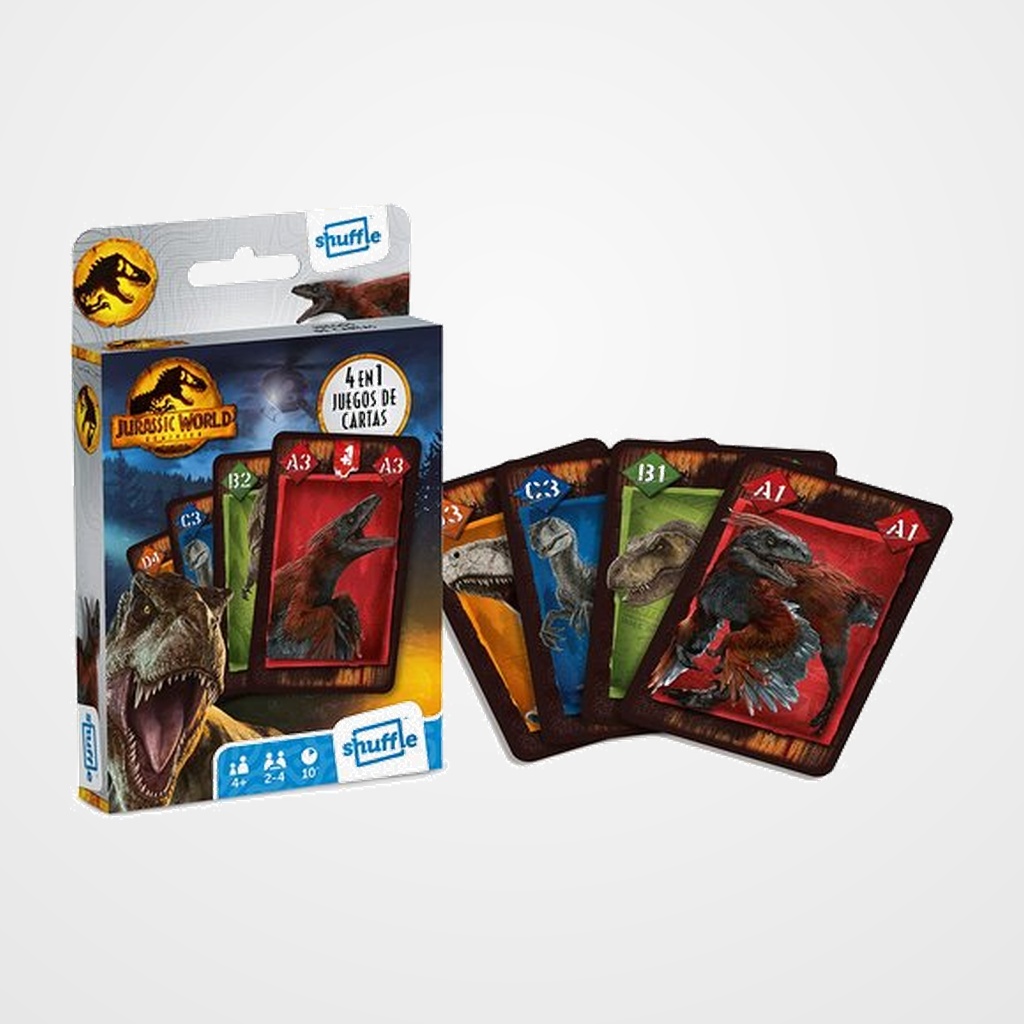JUEGO CARTAMUNDI SHUFFLE FUN 4 IN 1 JURASSIC WORLD