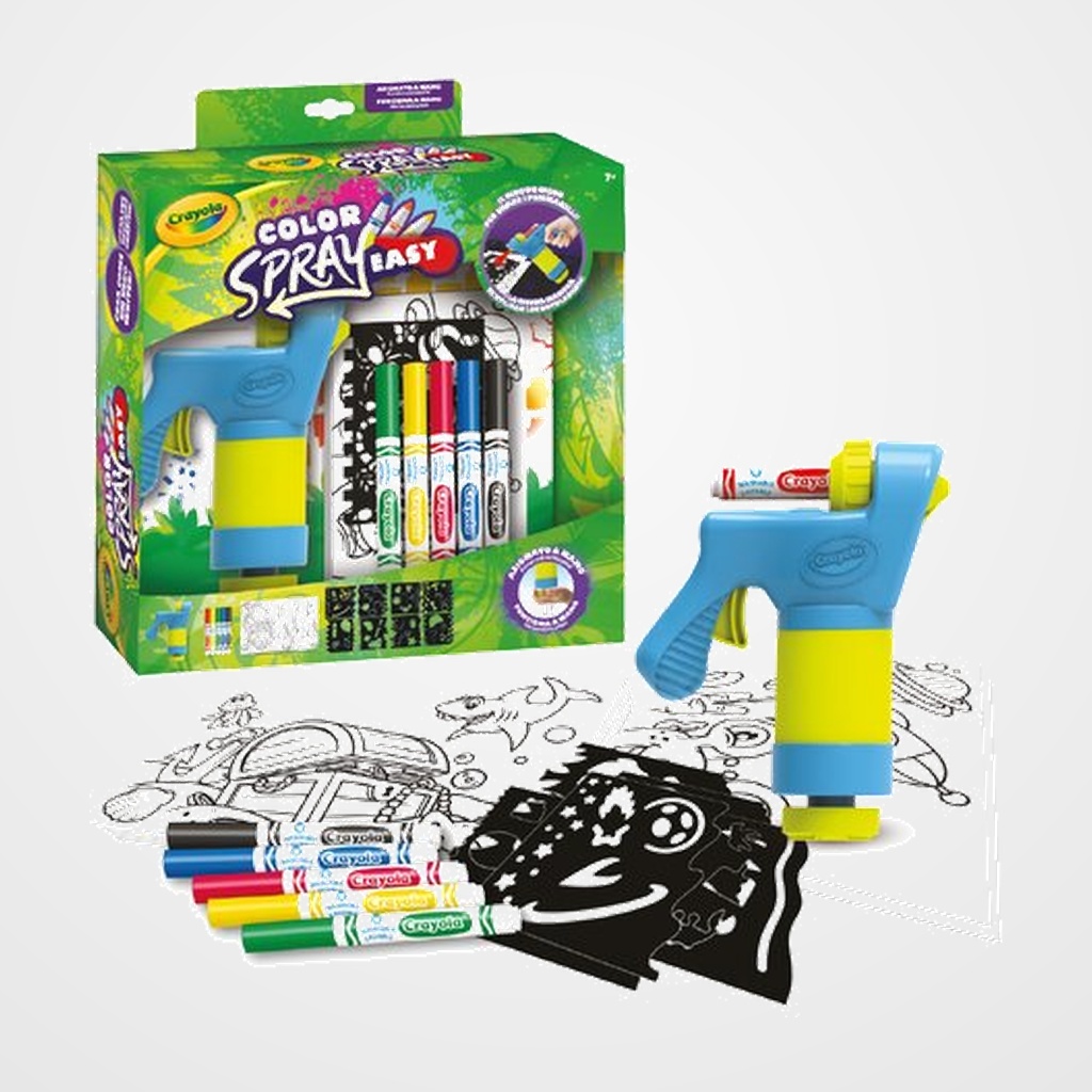 [25201721] JUEGO CRAYOLA MINI SUPER COLOR SPRAY (+ 7 años) (Aerografo manual, 5x rotuladores lavables maxi punta, 8x hojas de plantillas, 12x paginas para colorear y decorar, instrucciones)