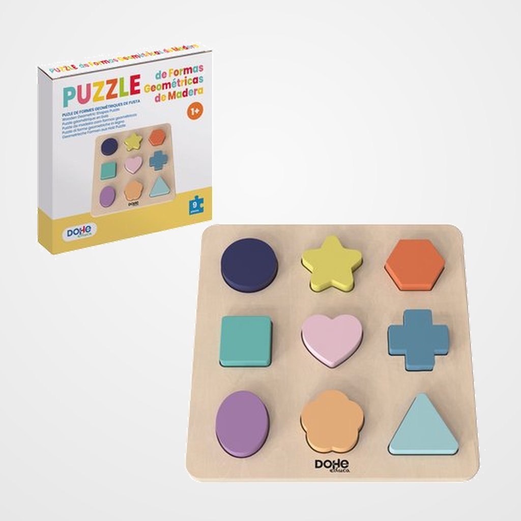 JUEGO DOHE EDUCA RELOJ FORMAS ENSARTABLES de MADERA + 1 AÑO