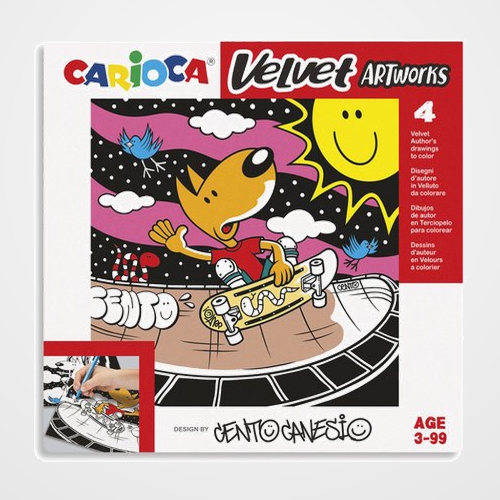 [25902116] JUEGO EDUCATIVO CARIOCA VELVET ARTWORKS +3 AÑOS (TERCIOPELO PARA COLOREAR) CENTO SPORT SET DE 4 LAMINAS