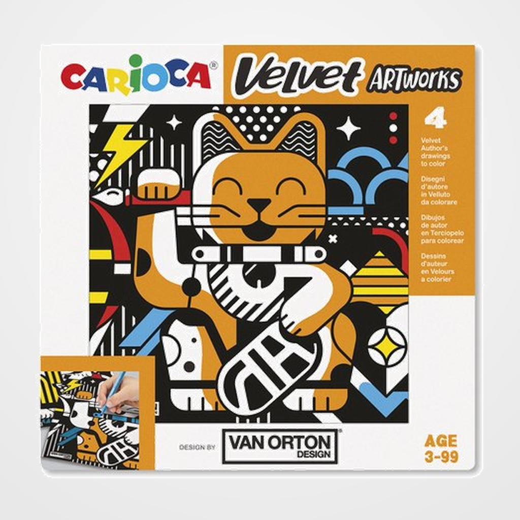 [25902117] JUEGO EDUCATIVO CARIOCA VELVET ARTWORKS +3 AÑOS (TERCIOPELO PARA COLOREAR) VAN ORTON ART SET DE 4 LAMINAS
