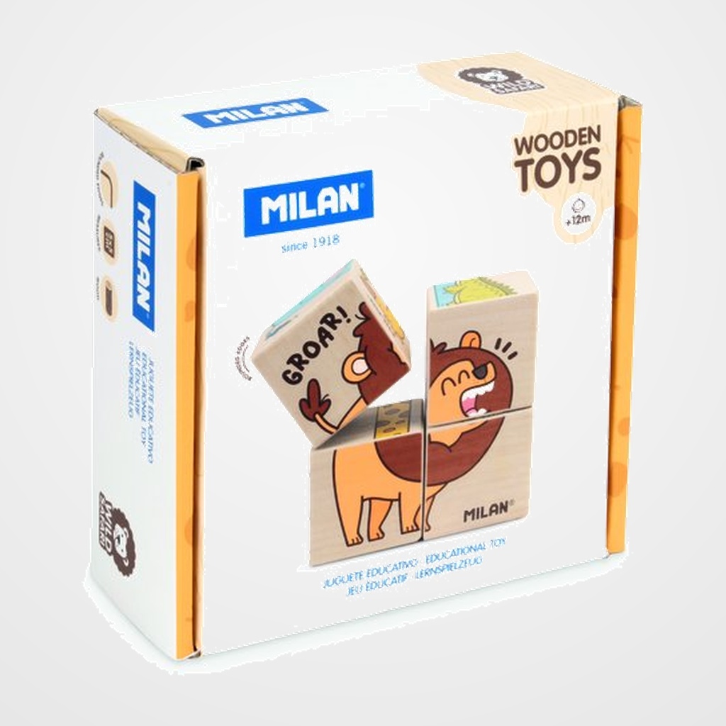 JUEGO EDUCATIVO MILAN DE MADERA ROMPECABEZAS DE CUBOS WILD SAFARI