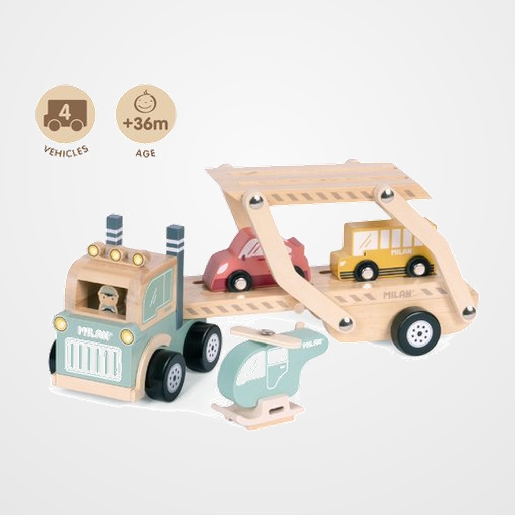 JUEGO EDUCATIVO MILAN DE MADERA 4 VEHICULOS WHEELS ON THE ROAD