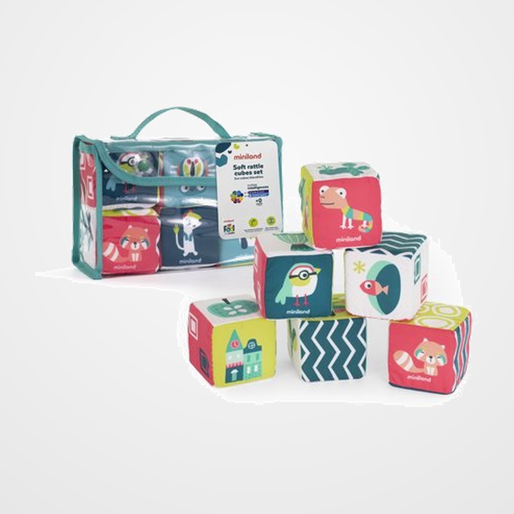 JUEGO EDUCAT.MINILAND SET DE CUBOS BLANDITOS CON SONAJERO (0-6 meses)