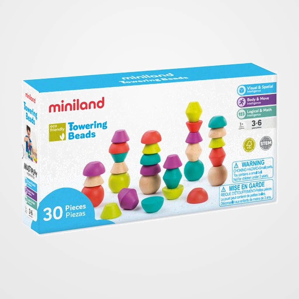 JUEGO EDUCAT.MINILAND TOWERING BEADS 30 pz.  (3-6 AÑOS)