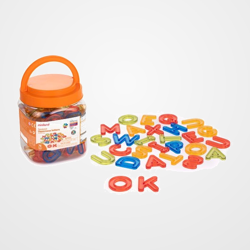 JUEGO EDUCAT.MINILAND TRANSLUCENT LETRAS MAYUSCULAS 76 pz.  (3-6 AÑOS)