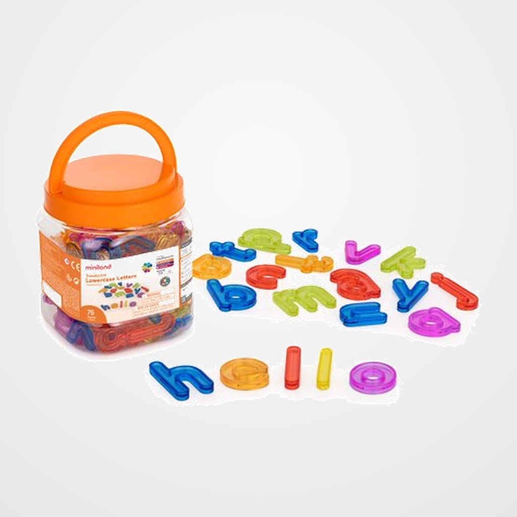 JUEGO EDUCAT.MINILAND TRANSLUCENT LETRAS MINUSCULAS 76 pz.  (3-6 AÑOS)