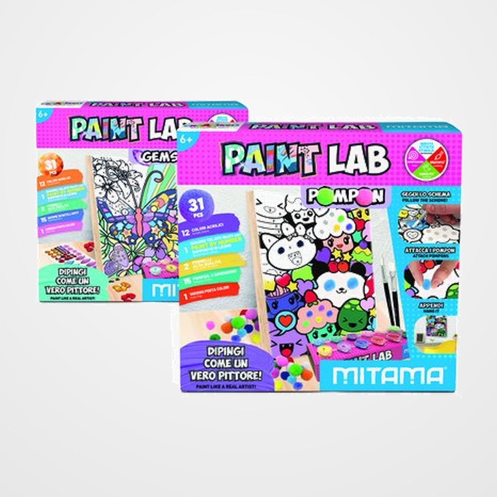 JUEGO MITAMA SUPER LABORATORIO DE PINTURA GEMAS Y POMPONES