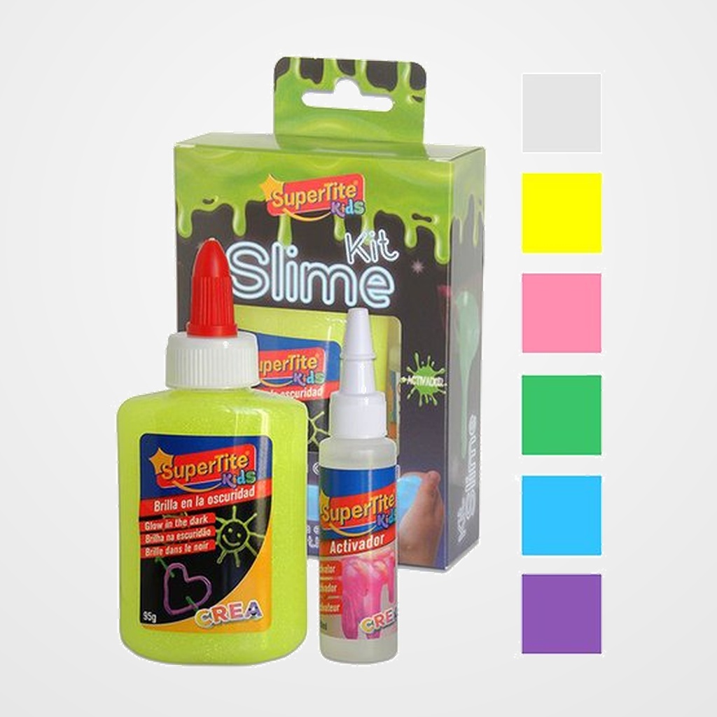 JUEGO SUPERTITE SLIME BRILLA EN LA OSCURIDAD KIT (1x PEGAMENTO 1x LIQUIDO ACTIVADOR)