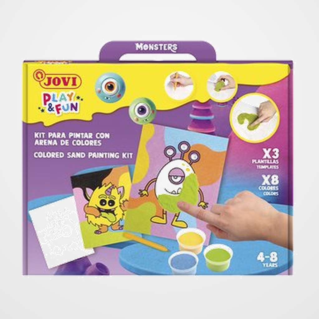 KIT DE MANUALIDADES JOVI PLAY&FUN PINTA CON ARENA DE COLORES MONSTRUOS DIVERTIDOS