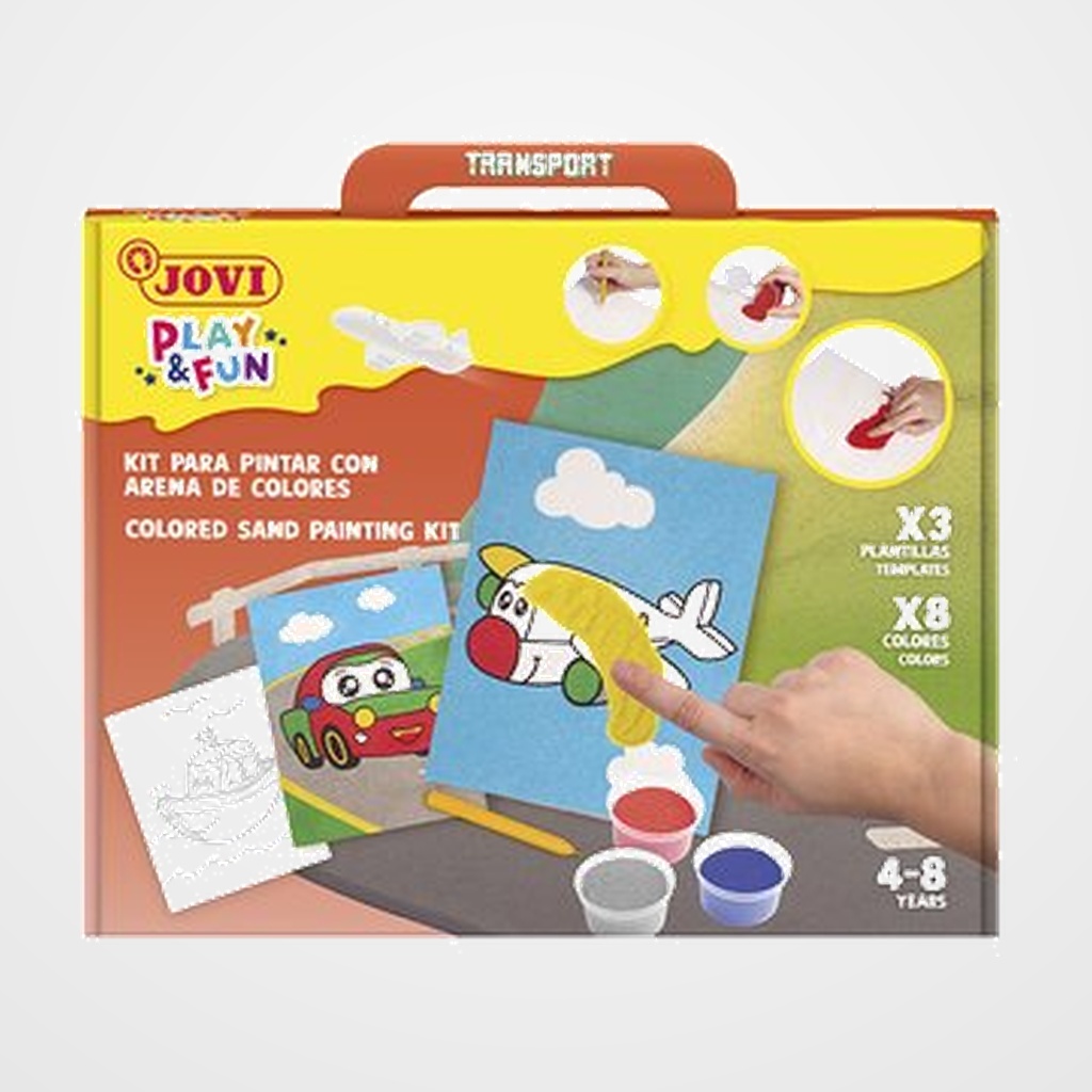KIT DE MANUALIDADES JOVI PLAY&FUN PINTA CON ARENA DE COLORES VEHICULOS