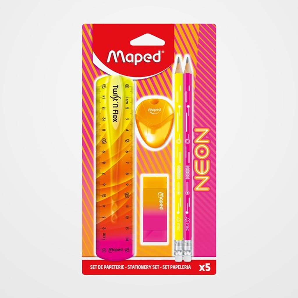 KIT MAPED NEON ESCOLAR 5 PIEZAS