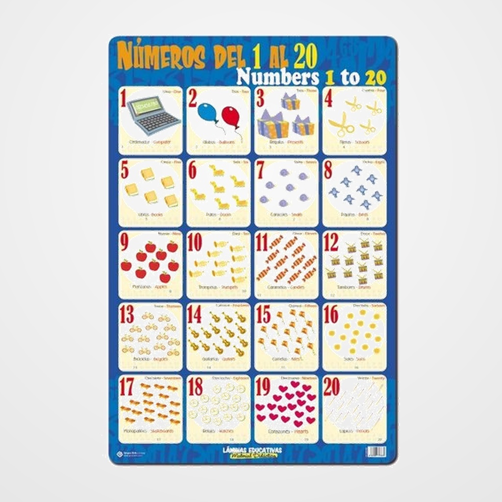 LAMINA ESCOLAR ERIK PVC 40x59,5 DIDACTICA NUMEROS DEL 1 AL 20