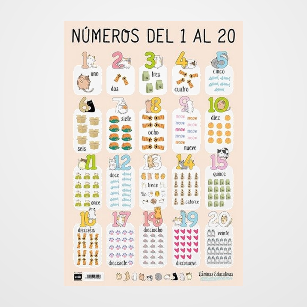 [17401028] LAMINA ESCOLAR ERIK PVC 40x59,5 NUMEROS DEL 1 AL 20