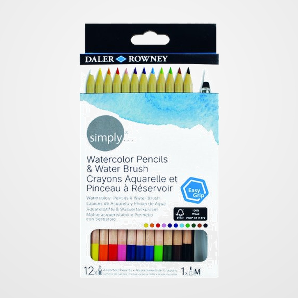 LAPICES ACUARELABLES DALER ROWNEY SIMPLY ESTUCHE DE 12 (Incluye pincel rellenable)