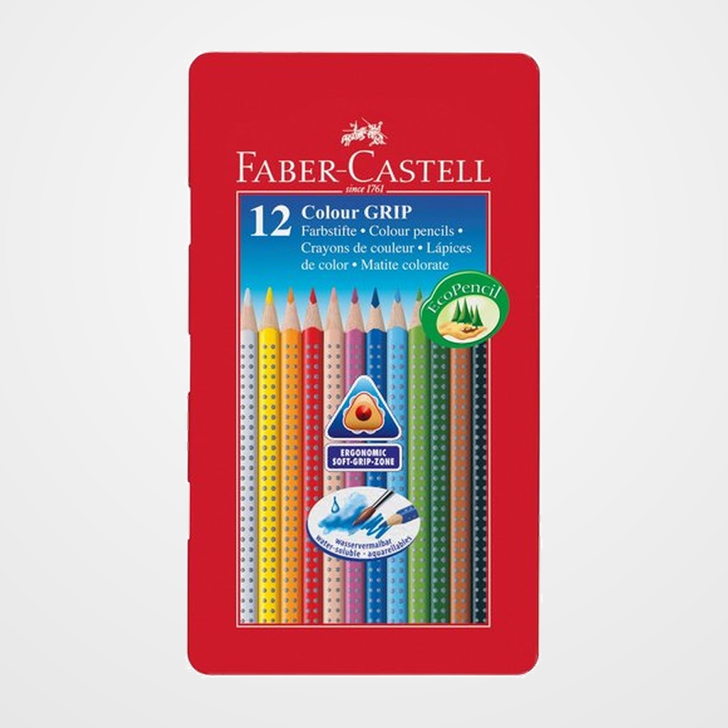 LAPICES ACUARELABLES FABER-CASTELL COLOUR GRIP estuche METAL de 12