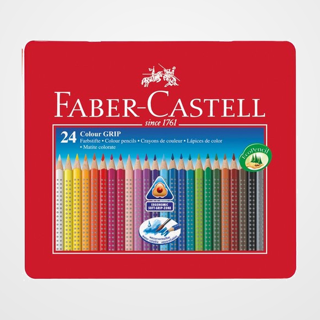 LAPICES ACUARELABLES FABER-CASTELL COLOUR GRIP estuche METAL de 24
