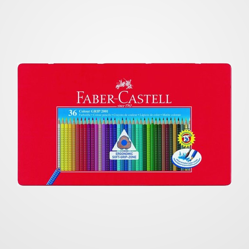 LAPICES ACUARELABLES FABER-CASTELL COLOUR GRIP estuche METAL de 36