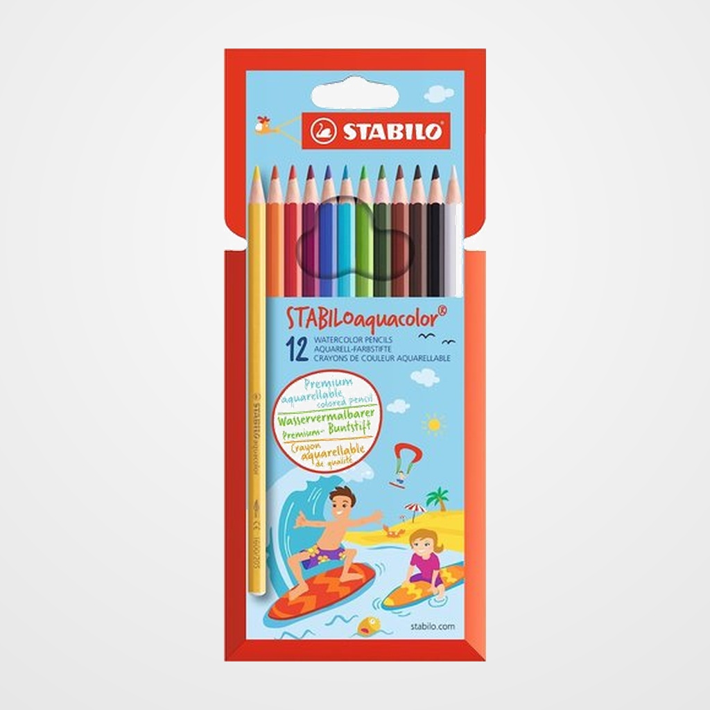 LAPICES ACUARELABLES STABILO AQUACOLOR estuche CARTON de 12