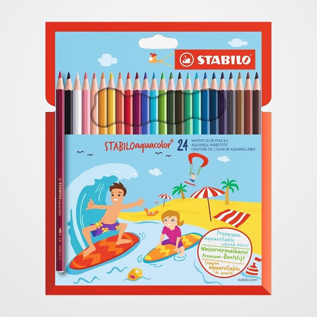 LAPICES ACUARELABLES STABILO AQUACOLOR estuche CARTON de 24