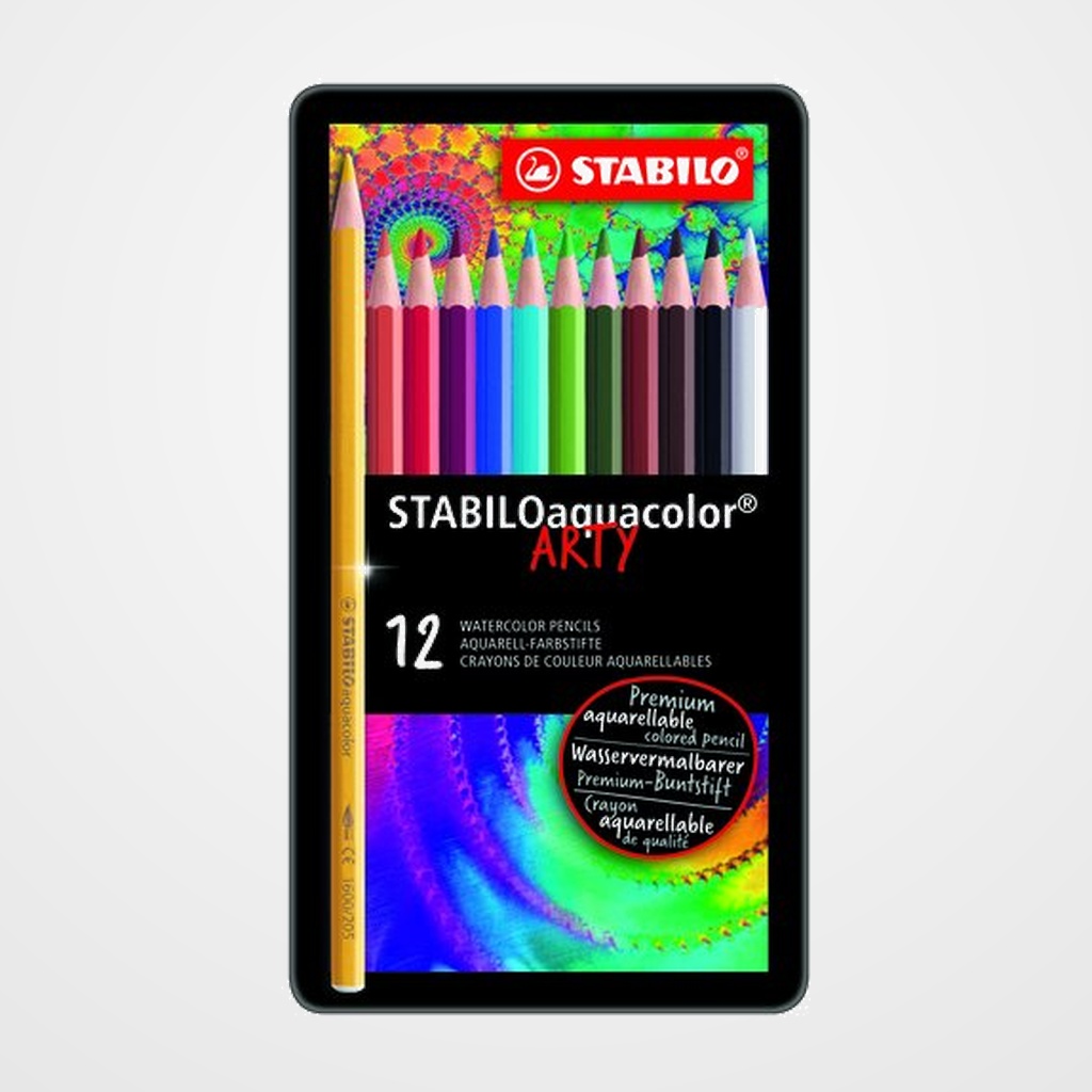 LAPICES ACUARELABLES STABILO AQUACOLOR estuche METAL de 12