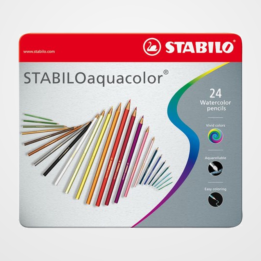 LAPICES ACUARELABLES STABILO AQUACOLOR estuche METAL de 24