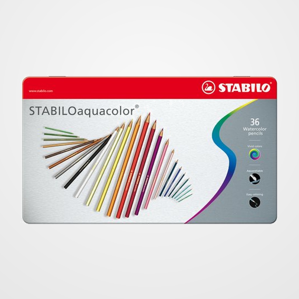 LAPICES ACUARELABLES STABILO AQUACOLOR estuche METAL de 36