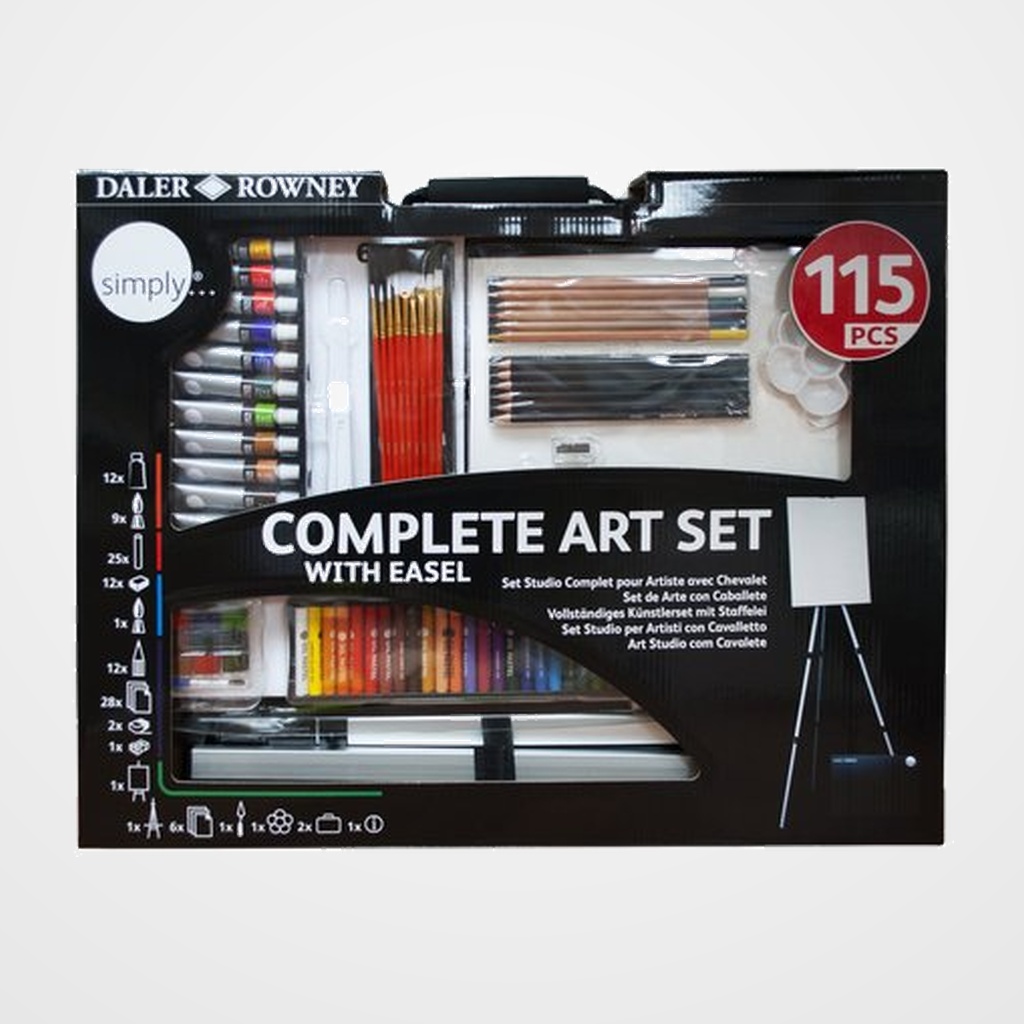 LAPICES DALER ROWNEY SET ARTE COMPLETO CON CABALLETE de 115 PIEZAS
