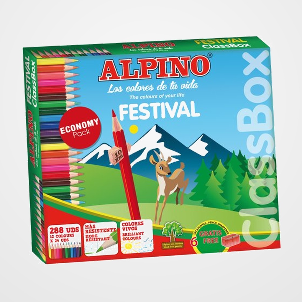 LAPICES de COLORES ALPINO FESTIVAL CLASSBOX ECONOMY PACK de 288