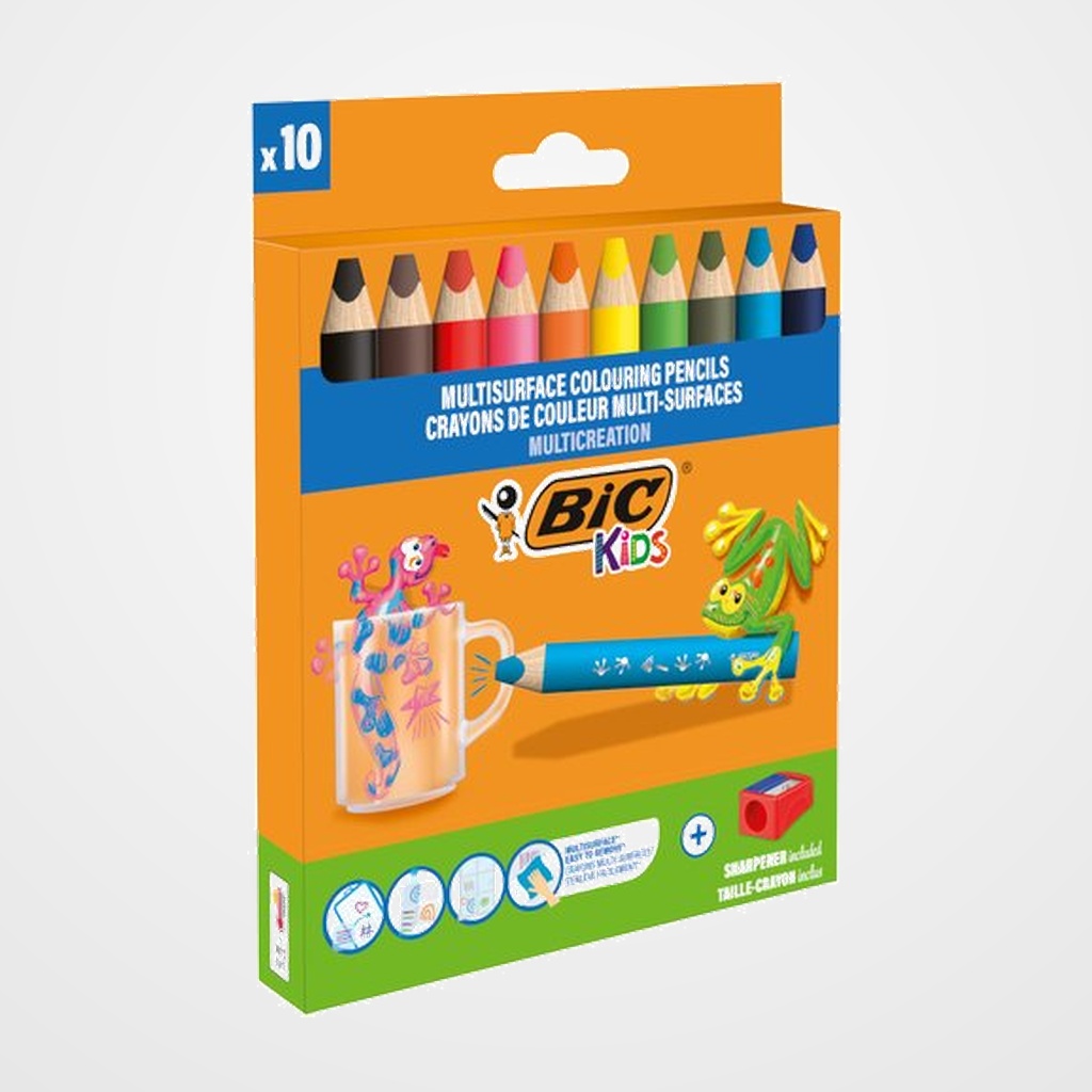 LAPICES de COLORES BIC KIDS MULTISUPERFICIES 3 en 1 ESTUCHE de 10