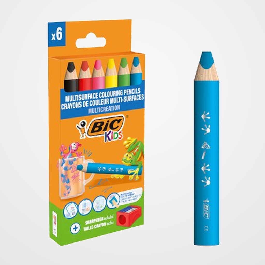 LAPICES de COLORES BIC KIDS MULTISUPERFICIES 3 en 1 ESTUCHE de 6
