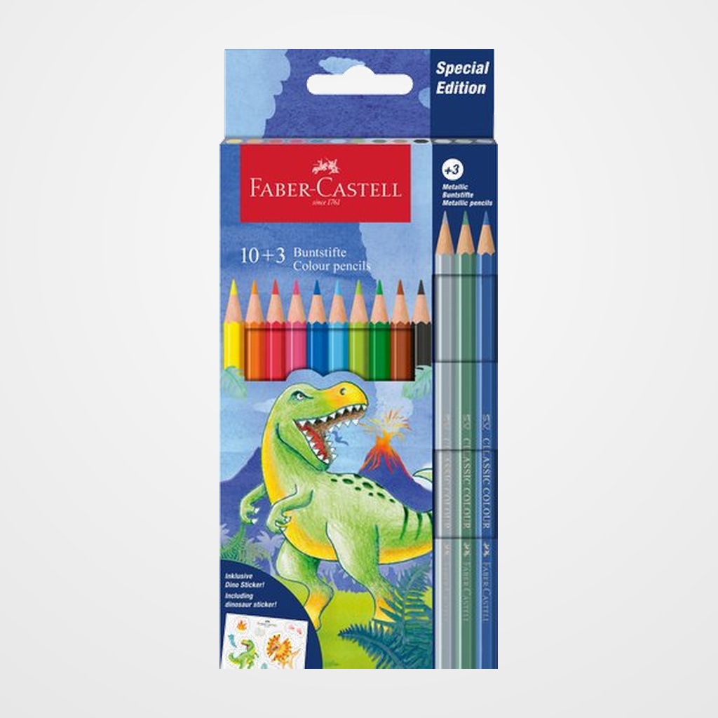 LAPICES de COLORES FABER-CASTELL DINOSAURIOS ESTUCHE de 10+3